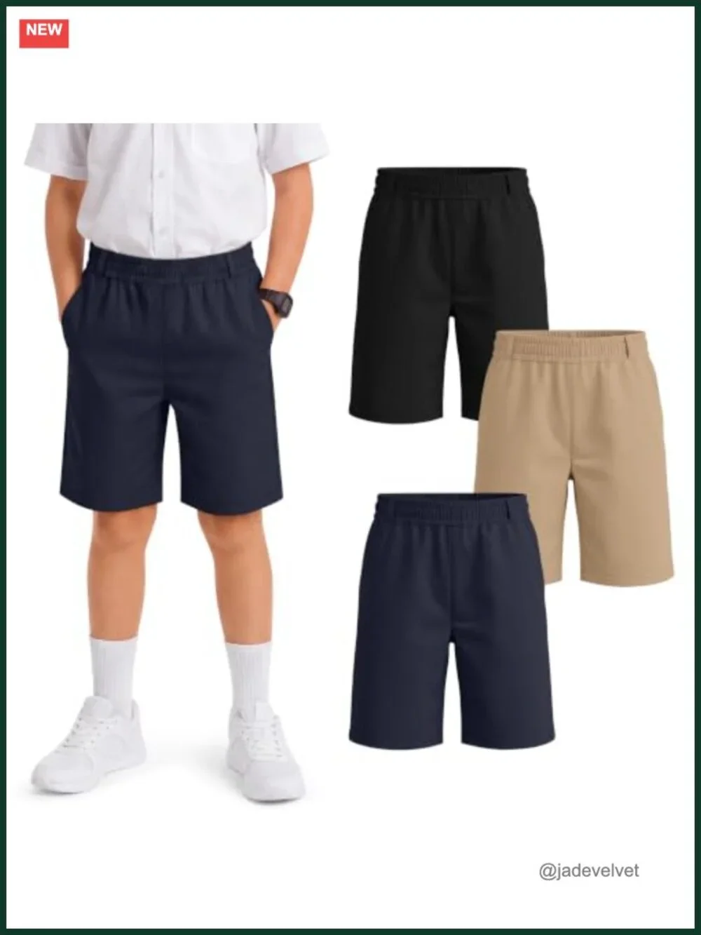 3 Pack Boys Uniform Shorts Elastic Waist Pockets Jogger Shorts